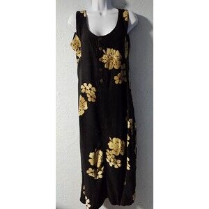 Vintage 80s La Isla Black & Tan Floral Maxi Dress - M